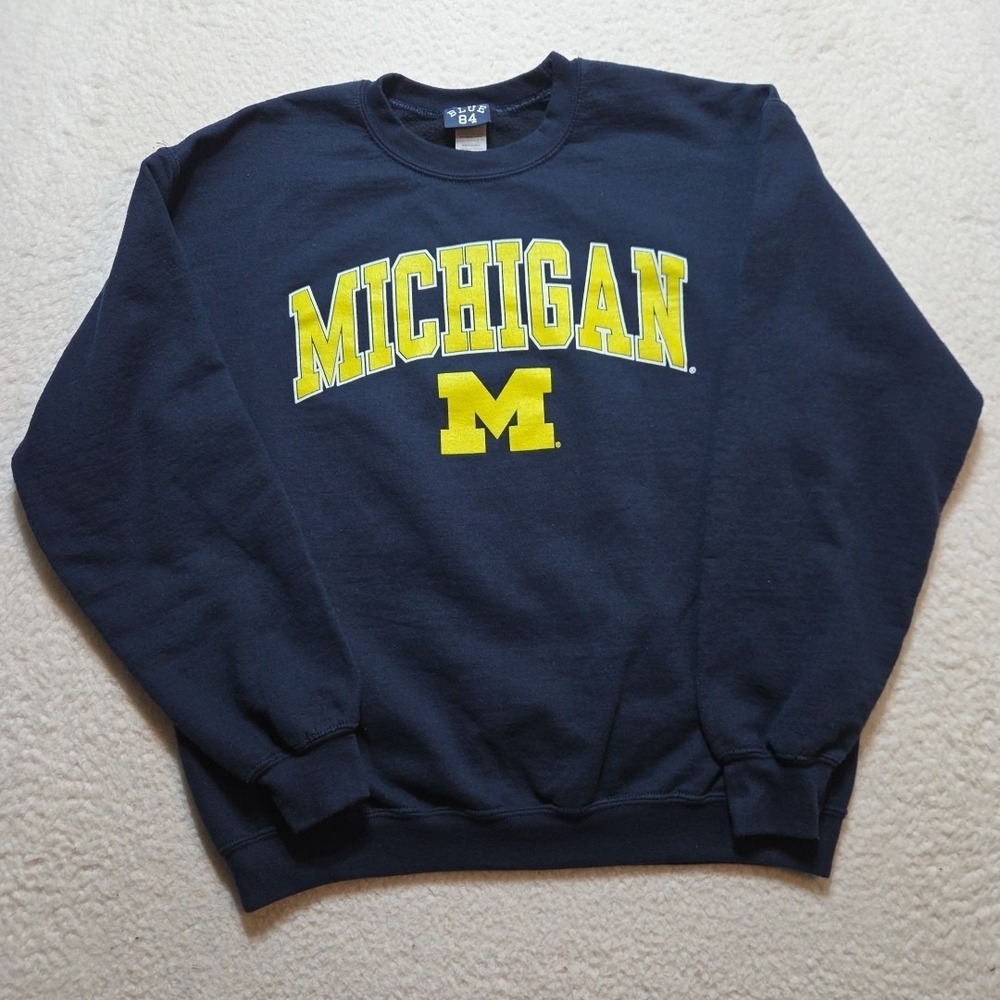 Men's Blue‎ 84 Michigan Wolverines Crewneck Sweatshirt Mens Medium Spell Out